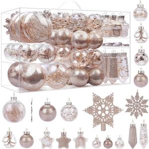 SHareconn 86PCS Christmas Tree Ornaments Clear Set,Shatterproof and Clear Plastic Baubles for Xmas Tree Decor, Holiday Wedding Party Decoration,Champagne