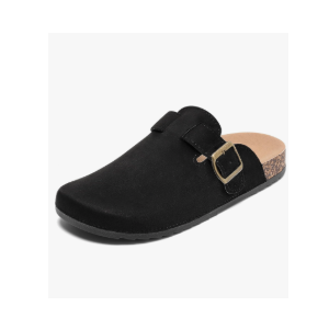 Suede Clogs Men & Women Unisex Leather Mules Soft Cork Footbed Adjustable Buckle Slip Sandals Potato Shoes with Arch Support (11)