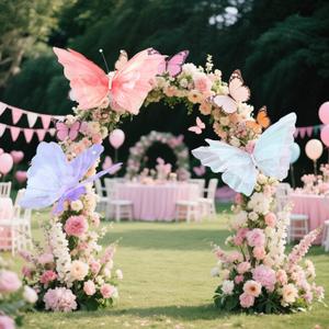 Havawish 3 Pcs 19.7in Giant Butterfly Decoration for Wedding Party Reception, Artificial Gauze Large Butterfly Prop for Banquet Ceremony Church, White Pink and Purple