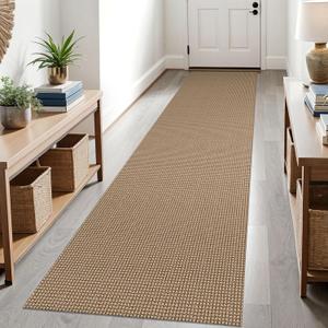 KOZYFLY Boho Runners for Hallways 2.6x10 ft Washable Kitchen Runner Non Slip Rubber Backed Hallway Rugs Cotton Entryway Runner Rug Floor Carpet for Indoor Hall, Backdoor, Kitchen, Tan/Orange/Brown