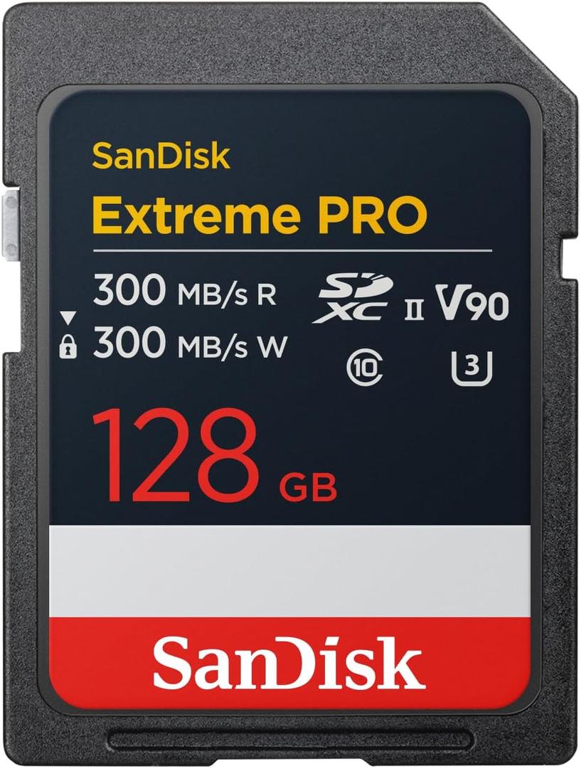 SANDISK 128GB Extreme PRO SDXC UHS-II Memory Card - Up to 300MB/s Read and Write speeds, V90, 8K, 4K UHD, SD Card - SDSDXDM-128G-GN4IN