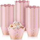 Zhehao 60 Pcs Gold Polka Dots Cupcake Wrappers Adjustable Graduation Cupcake Liners Paper Baking Cups Disposable Muffin Liners Holders for Birthday Baby Shower Wedding Party Supplies(Light Pink)