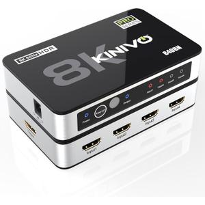 Kinivo 8K HDMI Switch (8K 60Hz, 4 in 1 Out, 48Gbps HDMI 2.1 Hub, Ultra HD Switcher, HDR10+, Dolby Atmos) - Compatible with HDTV, Nintendo Switch 2, PS5, Xbox, Apple TV
