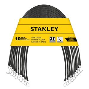 STANLEY S300421 Black 21" Rubber Tarp Bungee Cords for Boating, Camping, Cargo Support, 10 Pack