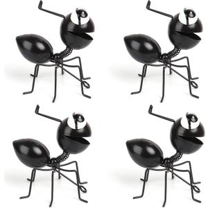 Metal Yard Art Garden Decor Cute Ant Outdoor Fence Decorations Lawn Ornaments - Set of 4 Black