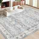 XLUEZ Area Rug 9x12 Living Room Rug, Machine Washable Vintage Distressed Boho Area Rug Non-Slip Soft Low Pile Large Indoor Rugs for Bedroom Kitchen Dining Room Office(Light Blue,9'x12')