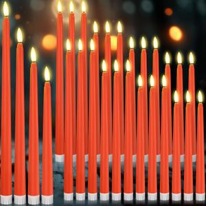Rossesay 24 Pcs Flameless LED Taper Candles Battery Operated Candles 8.58'', 9.69'', 10.98'', 12.91'', 12.8'' Flameless Candlesticks Flickering for Halloween Christmas Church Wedding(Orange)