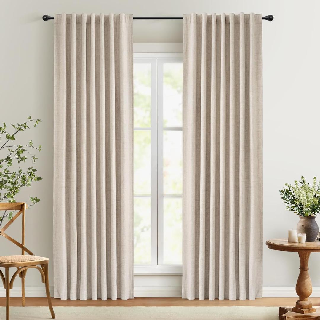 INOVADAY 100% Blackout Curtains 90 Inches Length 2 Panels Set, Back Tab/Rod Pocket Linen Black Out Curtains for Bedroom, Thermal Insulated Window Drapes - Cream, W50 X L90 (50"W x 90"L (Pack of 2), #01 Cream)