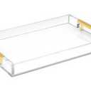 12"x12" Clear Acrylic Serving Tray with Golden Handles, Sturdy Huge Capacity Acrylic Trays for Coffee, Juice, Kitchen and Desk Organizer, Storage Tray (12"x12")