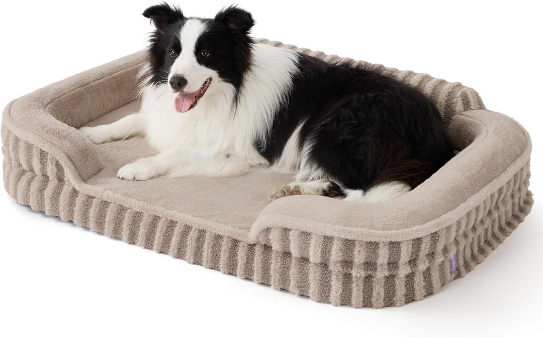 LE SURE Cute L-Plus Dog Beds, Orthopedic Waterproof Large Pet Bed with Sides, High Back Non-Slip Bottom and Egg-Crate Foam Dog Couch Sofa with Washable Removable Cover, Hazel (38.0"L x 28.0"W x 7"Th)