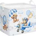 Clastyle 36L Large Blue Bear Pilot Hot Air Balloon Shelf Basket with Handle Collapsible Rectangle Toy Clothes Storage Basket for Kid Room Nursery, 40 * 30 * 30 cm