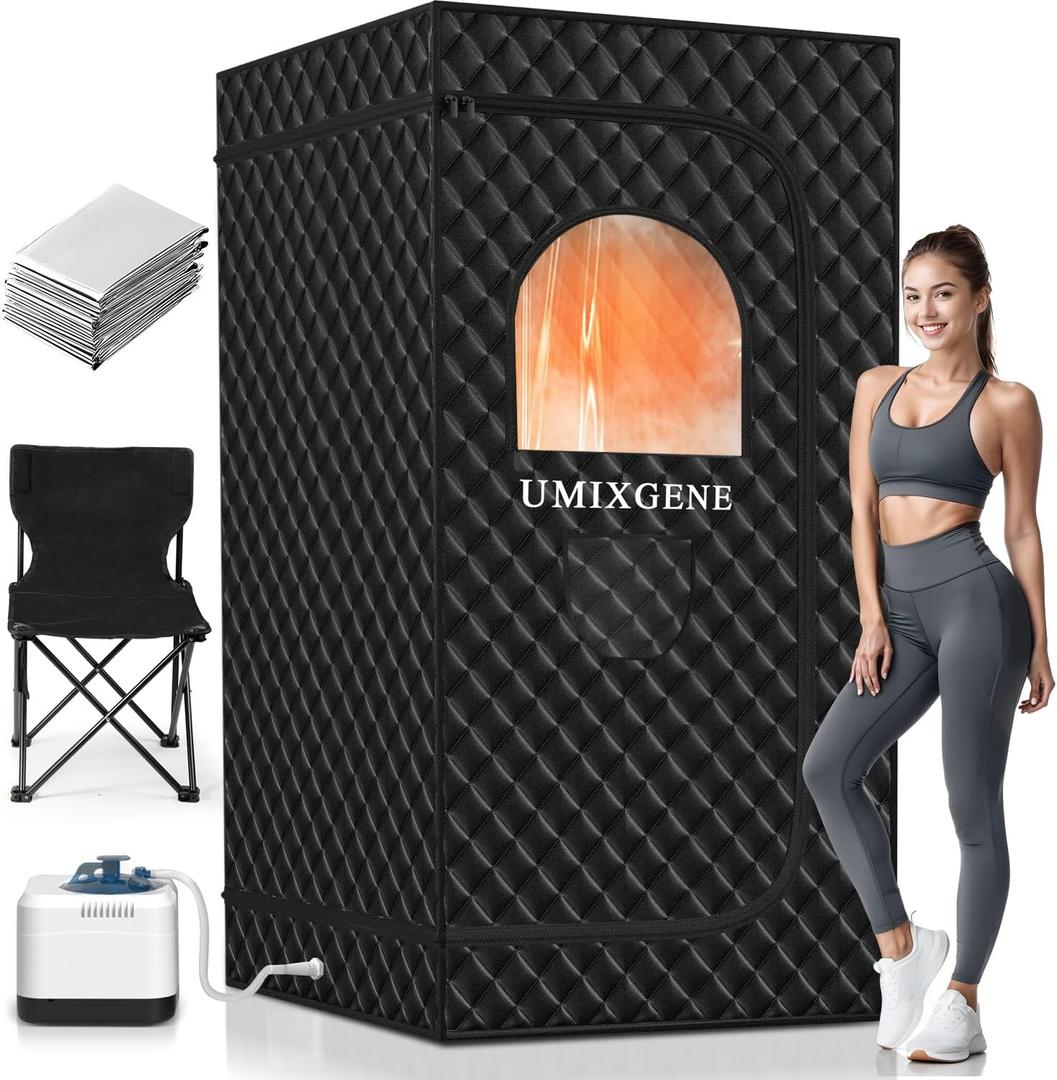 Sauna Box,Portable Sauna for Home use with Ten Aluminium foil Heating BlanketsPersonal Steam Sauna with 3L Steamer, 9 Levels, Folding ChairExtra Large Size (36 * 36 * 71inch)