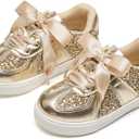 Kiderence Toddler Girls Sneakers Slip On Fashion Glitter Tennis Shoes (Gold)