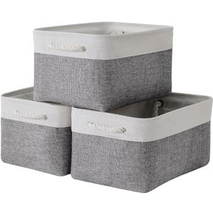 TheWarmHome Storage Bins for Shelves - 13.8L9.8W6.7H inch 3 Pack Medium Collapsible Storage Baskets for Organizing | Fabric Storage Cubes for Linen Closet Toy Home (White&Grey)