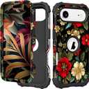 PIXIU Unique Flower Pattern Compatible with iPhone Air 6.5 inch case,Heavy Duty Dual Layer Shockproof Full-Body Protective Sturdy Hybrid Cute Rugged Case for Women,Girls,Kids-Black Peonies (A13)