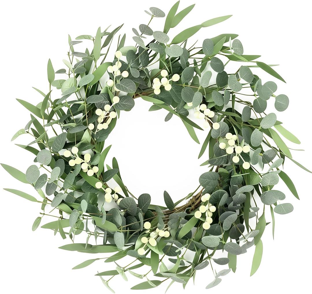 Pinkpum 20'' Eucalyptus Wreath for Front Door Porch Window Green Decor for Home Farmhouse Wall Spring Summer Fall Outdoor Indoor All Seasons