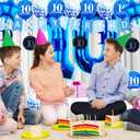 3 x 10th Birthday Party Decorations for Boys Girls Comprise Balloons with Swirl Decorations, Happy Birthday Banner,32 Inch 10 Numbers and Star Foil Balloons in Blue