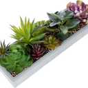 MyGift 15 Inch Mixed Color Assorted Artificial Succulent Plant Arrangement in Modern Gray Clay Planter Tray