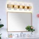 MELUCEE 5 Lights Brass Crystal Vanity Light Bar LED Bathroom Lights Over Mirror Wall Mount, 30.3-Inch 40W LED Modern Vanity Lighting Fixtures for Bath Restroom Powder Room, 3000K Warm Lighting