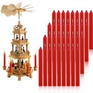 36 Pcs Pyramids Candles for Christmas Tree Chime Decorations Mini Candle Christmas Candles for Xmas Carousel, 4 Inch x 0.5 Inch Diameter(Red)