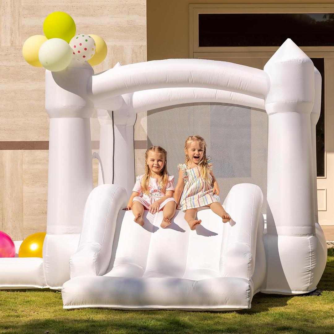 White Bounce House with Slide, Indoor Bouncy House for Kids 3-8 w/Ball Pit, Bounce Area 6.5'x6.5', Capacity 300 lb