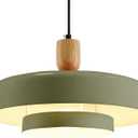 Olive Green Industrial Pendant Light Mid Century Chandelier Vintage 1-Light Hanging Fixture with Wood Accent 180cm Adjustable Cord E26 Base for Kitchen Island Bar Dining Room