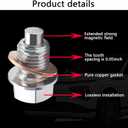 Magnetic Oil Drain Plug M14x1.5, Stainless Steel Oil Drain Plug with 5 PCS Copper Crush Washer Anti Leakage Replacement for Car Motorcycle Boat