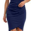 Women's V Neck Sleeveless Faux Ruched Midi Bodycon Work Dress (XXL)