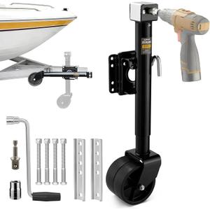 2500lbs Trailer Jack with Dual Wheel, 20-24V Cordless Drill Compatible, Heavy Duty Bolt on Trailer Tongue Jack for RV and Utility Trailer, Boat, 12" Lift Black