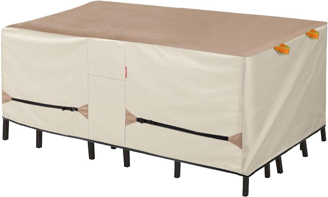 Porch Shield Patio Table Cover - Waterproof Outdoor Dining Table and Chairs Furniture Set Cover Rectangular - 108 x 70 inch, Light Tan & Khaki