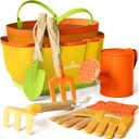 Kinderific Gardening Set, Tool Kit, for Kids, STEM, Includes Tote Bag, Spade, Watering Can, Rake, Fork, Trowel and Gloves (Sunshine)