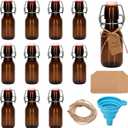12Pcs 4 oz Amber round Mini Swing Top Glass Bottles with Stoppers Small Flip Top Bottles with Airtight Lids for Crafts Decoration Wedding Themed Party Favors (12)