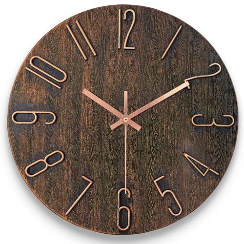 AIRUIFU Wall Clock 12 Inch Non-Ticking Silent Battery Operated Round Wall Clock Modern Simple Style Decor Clock for Home/Office/School/Kitchen/Bedroom/Living Room (Brown)