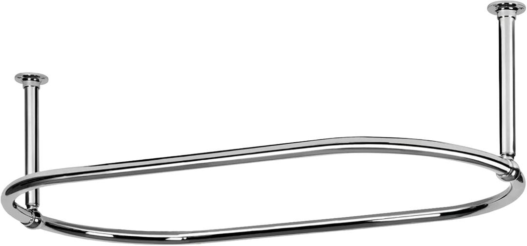 Oval Shower Curtain Rail Rod For Bathroom, Traditional, Large and Heavy Duty Ceiling Mounted with Adjustable Support - 45X 25 Inch (Free Curtain Rings) (Chrome)