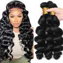 Natural Black Loose Wave Bundles #1B Loose Wave Bundles Human Hair 20 22 24 Inch Unprocessed Bundle Human Hair 3 Bundle Total 150g
