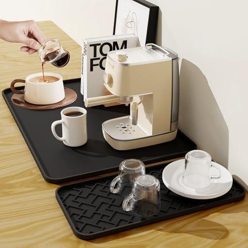 Silicone Coffee Maker Mat- Espresso coffee bar Mat accessories24"*16" - Convex Design, Leak-Proof and Non-Slip, Suitable for Use Under the Coffee Machine to Keep the Countertop Clea（Black）