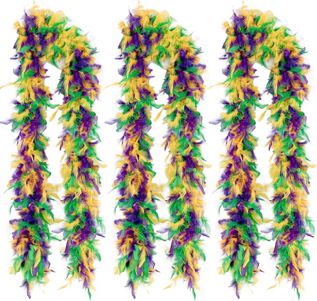 Camlinbo 3 PCS 45g Mardi Gras Feather Boa - 72" Boa Feathers for Party, Mardi Gras, Masquerade, Carnival, Concert & Home Decoration