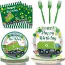 96 Pcs Garbage Truck Birthday Party Plates and Napkins Party Supplies Trash Trucks Party Tableware Set Waste Management Recycling Party Decorations Favors for Birthday Baby Shower for 24 Guests