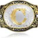 Western Initial Letters Belt Buckle ABCDEFG to XYZ Golden Alphabet Letters Belt Buckles for Men Women Cowboy
