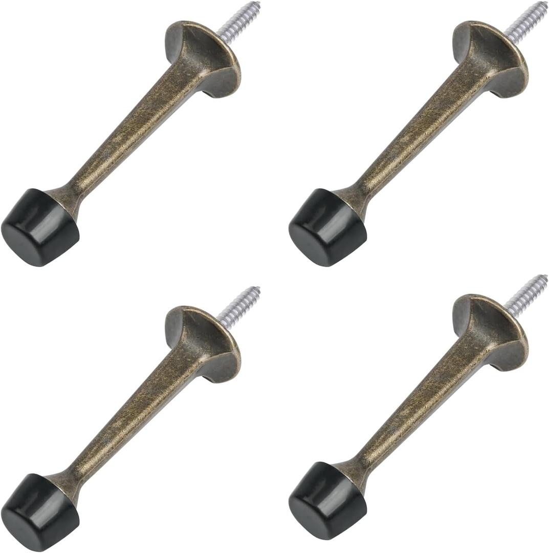 HOMOTEK 8 Pack Heavy Duty Solid Rigid Door Stop with Soft Rubber Tip, Zinc Die Cast Door Stopper Protect Wall & Door,Antique Brass