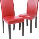 Roundhill Furniture Urban Style Solid Wood Leatherette Padded Parson Chair, Red, Set of 2
