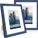 8x10 Picture Frame Set of 2, 8 x 10 Wood Photo Frames with Mat for 5x7, Natural Wooden Frame with Real Glass Cover for Wall and Tabletop Display,Blue