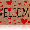 Ceenna Valentine's Day Coir Doormat Outdoor Indoor Valentine's Day Welcome Door Mat Red Heart Rug Non Slip Front Door Mat for Porch Entryway Decor Gifts, 16 x 28 Inches