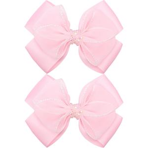 Mermaid Hair Bow Clips 4.5" Hair Accessories for Girls Toddlers Grosgrain Ribbon Alligator Clips (Pink)