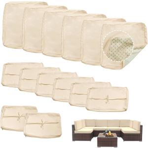 Bextile 14 Piece Outdoor Patio Cushion Covers Replacement, Outdoor Cushion Slipcovers, Water-Resistant Patio Furniture Cushion Covers with Zipper (Beige)