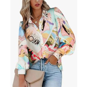 Zeagoo Womens Shirts Button Down Printed Lantern Long Sleeve Blouse Fashion Casual Tops 2025 S