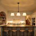 40" Linear Chandeliers for Dining Room, Black Kitchen Island Lighting | Linen Drum Shades, 3-Light Modern Dining Room Light Fixture, Linear Pendant Light for Kitchen Island Over Table, E26