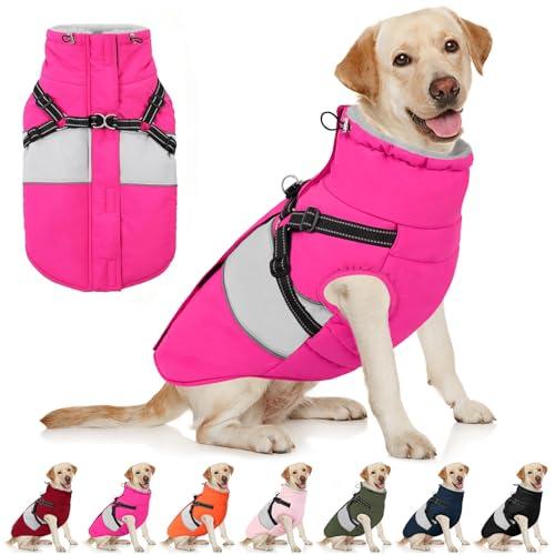 AOFITEE Dog Coat Warm Dog Winter Coat, Waterproof Dogs Jacket with Harness, Dogs Snow Jacket Snowsuit with Zipper & Furry Collar, Reflective Windproof Pet Sweater for Cold Weather, French Bulldog, Large