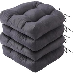 IPYNBAP Outdoor Chair Cushions Set of 4, Patio Chair Cushions with Ties, 19x19+5 Tufted Outdoor Seat Cushions, Waterproof Patio Furniture Cushions, Outdoor Dining Chair Pads, Dark Grey