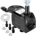 GROWNEER 550GPH Submersible Pump 30W Ultra Quiet Fountain Water Pump, 2000L/H, with 7.2ft High Lift, 2 Nozzles, 4.9 Feet Tubing for Aquarium, Fish Tank, Pond, Hydroponics, Statuary, Black
